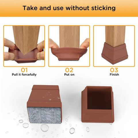 16 Piece Silicone Chair Leg Protectors With Felt Square Floor Pads Quiet Pro Grade Furniture Leg Caps application steps