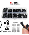 Hex Socket Cap Head Screw Kit With Nuts And Washers, DIN912 Machine Screws M1.6 M2.5 M3, All In One Metric Set In Storage Box For General Assembly, 600Pcs M2.5 Included.