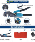 Custom Cable Railing Crimping Tool Hydraulic Crimper For One Eighth Inch Stainless Steel Cable Railing Kit Swaging Tool CR09 shown with included items