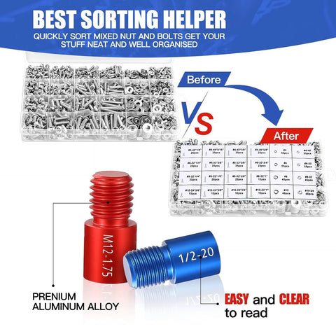 54-piece nut and bolt thread gauge set in clear case; imperial and metric sizes; aluminum alloy