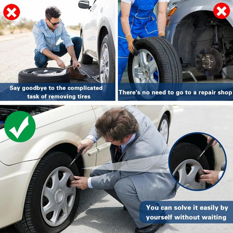 Person using 60 Piece Tire Repair Kit With Heavy Duty Plugs And Screws Quick Fix Puncture For Tubeless Tires roadside