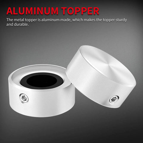 Metal Footswitch Topper for Guitar Effect Pedals with Rubber Insert and Dual Set Screws, Silver Stomp Pedal Button Cap, Aluminum