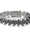 Mens Stainless Steel Vintage V Shape Arrowhead Link Bracelet With Box Spring Clasp Biker Style Polished And Blackened Finish