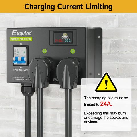 Four Prong NEMA 14 50R Dryer Splitter With Breaker 240V Auto Switch For Smart Charging Management That Puts Left Side First And Auto Rebalances Power For EVs And Home Dryers, front view