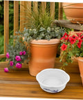 Four Piece Bowl Planter Set For Water Lilies, Lotus And Daffodils Hydroponic Flower Pots For Indoor Gardens, Low Maintenance, No Fuss Watering, Easy Decor For Home Or Office, Versatile Plant Pot Combo white ceramic bowl planter on wooden deck