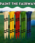 Colored bamboo golf tees set on fairway, Funny Golf Tees For Men 10 Pack Bamboo Wooden Tees Lit Gift Set Hilarious Packaging