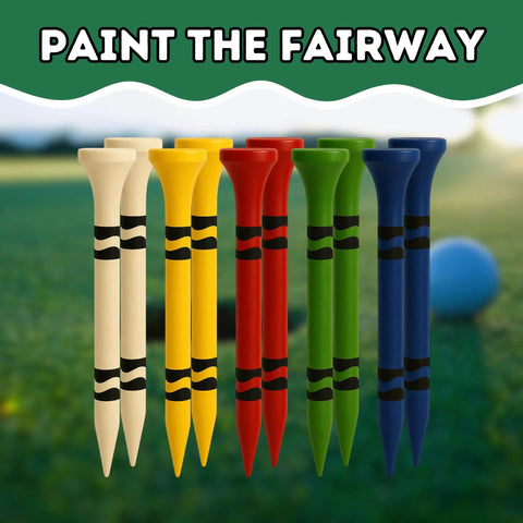 Colored bamboo golf tees set on fairway, Funny Golf Tees For Men 10 Pack Bamboo Wooden Tees Lit Gift Set Hilarious Packaging