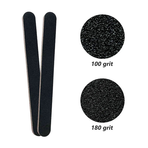 Pro Grade Nail File And Buffer Block Kit With 100 To 180 Grit Double Sided Black Pedicure File visible with grit details