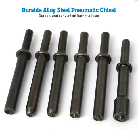 Durable alloy steel chisels in Heavy Duty Smoothing Pneumatic Air Rivet Hammer Tools Kit 7 Piece Set For Quick Riveting