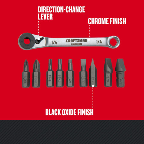 Ratcheting Offset Screwdriver Set 10 Piece Multi Bit Kit With Black Oxidized Bits For Rust Resistance Built For Tight Spaces And Hard To Reach Fasteners Durable Construction And Lifetime Warranty