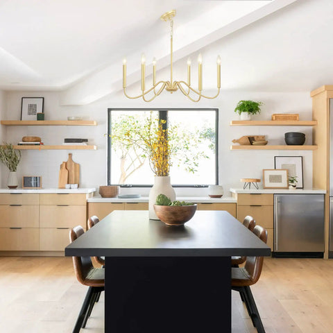 Dope Gold Dining Chandelier 6 Light Modern Farmhouse Industrial Candlestick Pendant Lighting For Kitchen Island Living Room Hallway Entryway Foyer Height Adjustable Chain For Sloped And Flat Ceilings