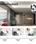 Dead Set Solid 8MP Wired Security Camera With Quick Face Detection Plus Super Crisp 4K Night Vision And A Massive Total 180 Degree Panoramic Lens View System Forever showing video playback of indoor scenes.