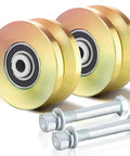 2 Sets Rock Solid 4 Inch V Groove Gate Roller Wheels Hardened Steel Double Ball Bearing 3000 lbs Capacity Built Tough For Reliable Heavy Duty Sliding Gates with bolts