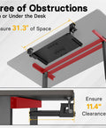 Diagram showing Under Desk Keyboard Tray With Pull Out Keyboard And Mouse Platform C Clamp Mount on desk underside with size specs