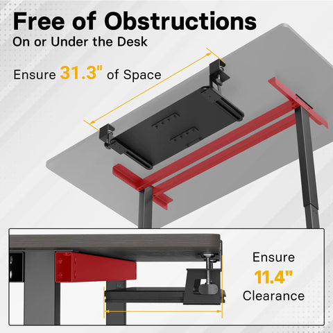 Diagram showing Under Desk Keyboard Tray With Pull Out Keyboard And Mouse Platform C Clamp Mount on desk underside with size specs