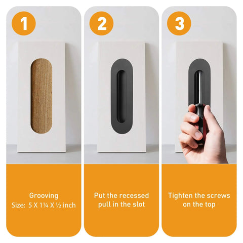 Installation steps for 6 Inch Oval Black Pocket Door Pull Heavy Duty Stainless Steel Finger Flush Pull For Closet And Sliding Barn Doors 2 Pack Durable Rust Resistant 304 Stainless Hardware