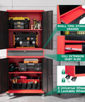 Beefy Metal Garage Storage Cabinet On Wheels With Rolling Tool Cabinet Adjustable Shelves And Drawer For Garage Home Office Or Utility Room Red Finish