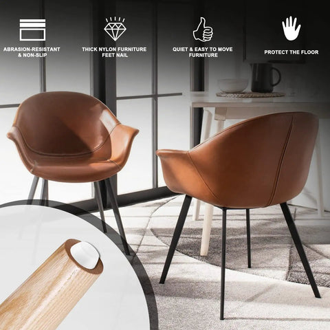 60 Pack White Nylon Furniture Sliders Round Floor Protectors mounted on chair legs to protect hardwood floors and ensure smooth gliding.