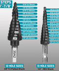 M35 Cobalt Step Drill Bit Set With 25 Steps From One Eighth To Seven Eighth Inch For Stainless Steel Hard Metal Aluminum Iron Wood PVC Copper Heavy Duty Drill Bits Includes Two Pieces Built For Long Life Workhorse Drilling