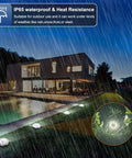 8 Pack Solar Ground Lights With 8 LED Upgraded Outdoor Garden Landscape Lighting illuminating a pathway in rainy weather