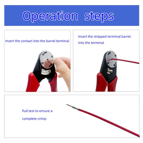 Operation steps for DT Series Pin And Socket Connector Kit With 50 Male Pins And 50 Female Sockets, 16 Gauge Solid Contacts For 14 20 AWG Wire