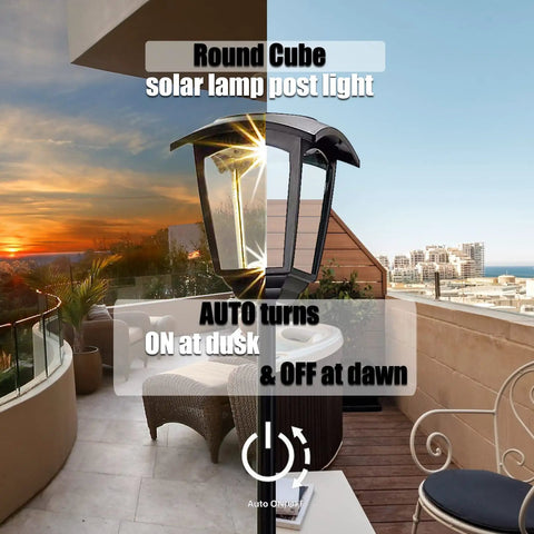 Outdoor Lamp Post Light 68 Inch Tall Waterproof Solar Powered 100 Lumen Pathway Garden Lawn Patio Porch Backyard Driveway USB Rechargeable With Warm White And Cool White on balcony at sunset