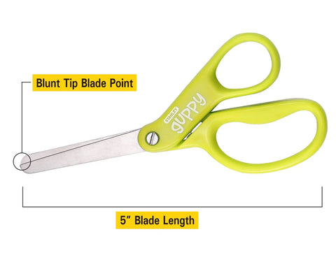 5 Inch Kid Safe Scissors With Blunt Tip For Easy Safe Cutting, Left Or Right Hand Use, Ergonomic Grip, Stainless Steel Blades