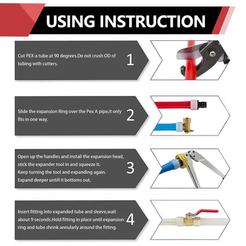 Instructions for 2x100 Ft Pex A Tubing Kit With Blue And Red 1/2 Inch Pex A Pipe, 15 Fittings Elbow Tee Coupler, 50 Expansion Rings
