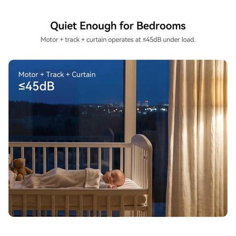Motorized Smart Electric Curtain Track With Remote App And Voice Control For Alexa Google Home And Apple Home No Cut 89 To 160 Inches Easy Setup No Fuss And Smooth Quiet Operation For Your Windows in nursery with crib and curtains