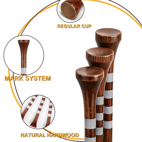 Wooden Golf Tees 3 1 Quarter Inches 100 Count Natural Hardwood Brown With White Markings showing cup and mark system