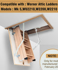 55 2 Attic Ladder Hinge Arms With Springs installed in attic opening for Mk5 WU2210 W2208 W2210 models post-2010