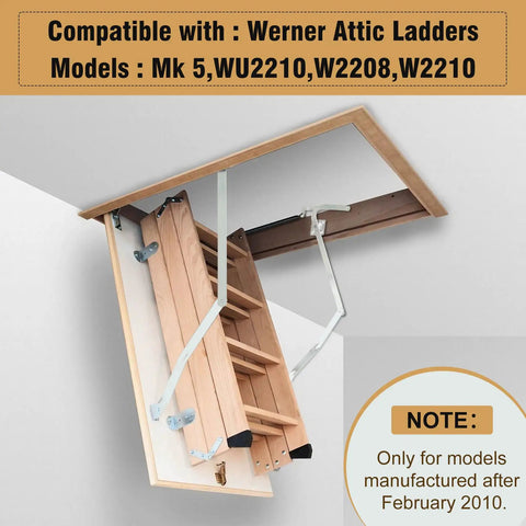 55 2 Attic Ladder Hinge Arms With Springs installed in attic opening for Mk5 WU2210 W2208 W2210 models post-2010
