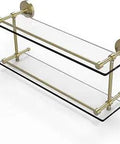 Boss Level Prestige Regal 22 Inch Double Gallery Rail Glass Shelf In Satin Brass With Tempered Glass And Concealed Mounting
