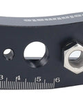 Close-up of Knockout Centering Dowel Jig For Woodworkers With Rock Solid Aluminum Build showing measurement markings and holes.