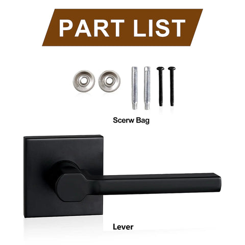 Single Sided Dummy Door Handle For Closet Or Pantry No Turning Matte Black Reversible Interior Push Pull Lever HD1601-DB-Dummy-4P, Easy In And Out Door Hardware For Cabinets And Rooms. Part list with matte black lever and screw bag