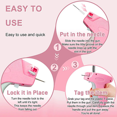 Instruction steps for using the Stitch Gun For Clothes Handheld Quick Clothing Fixer Sewing Kit with visuals and text guidance.