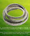 5/8 Inch By 126 Inch Lawn Mower Deck Belt With Aramid Cord Reinforcement shown coiled on green background