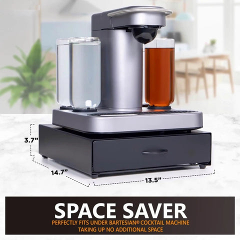 Bartesian Capsule Holder With Slide Out Drawer Matte Black 40 Pod Storage Organizer for Bartesian Cocktail Maker under machine.