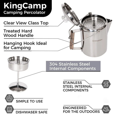 Percolator Coffee Pot For Campfire Ready Hit The Trail 9 Cup Stainless Steel Kettle With Wood Handle No Aluminum Open Lid