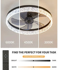 Low Profile Flush Mount Ceiling Fan With Light And Remote Black Round Bladeless Ceiling Fan For Small Rooms 30W LED Light