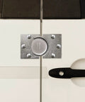 Commercial Puck Lock With Round Hasp, Solid Steel Body And Boron Steel Shackle, installed on white door panel