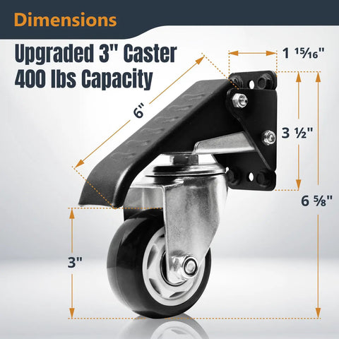 Workbench Caster Kit Set Of Four With Side Mounting Options And 3 Inch Retractable Stepdown Caster Wheels Dimensions