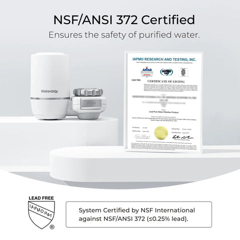 NSF Certified Faucet Water Filter 0.01 Micron Ultra Filtration For Bathroom Sink Reduces Chlorine Lead-Free Material 320 Gallons White