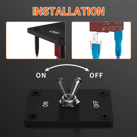 Beefy Waterproof 12V DC 30A 2 Pin SPST On Off Toggle Switch installation diagram
