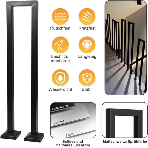 Built Like A Tank U Shaped Handrail For Indoor Stairs Outdoor Steps Heavy Wrought Iron Railing Wipe Clean Finish Zero Fuss Setup Industrial Flair Levels Up Any Space Front Porch Backyard In Matte Black 85 Cm, angled view of sturdy handrail with clear design features.