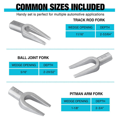 Duratech 5-piece automotive ball joint separator set with carry case; includes track rod fork, ball joint fork, and pitman arm fork.