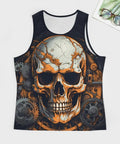 Mens Metal Gear Skull Graphic Tank Top Quick Dry Cotton Sleeveless Muscle Tee featuring a bold skull design, ideal for gym or beach wear.