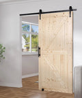 Badass 42X84 Inch Sliding Barn Door With Full 7Ft Hardware Kit And Glide Handle Solid Wood Core Panels in natural finish.