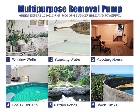 Boss Level 1.5HP Submersible Sump Pump with 5000 GPH for window wells, flooding houses, pools, ponds, and stock tanks