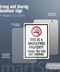 Straight Up Smoke Free Property Sign Featuring Bold No Smoking Symbol, 14 X 10 Inch Heavy Duty Rustproof Aluminum Metal Wall Yard Sign, Super Durable Indoor Outdoor Setup, Made Right In Usa, rust-free 40 mil thick aluminum sign.